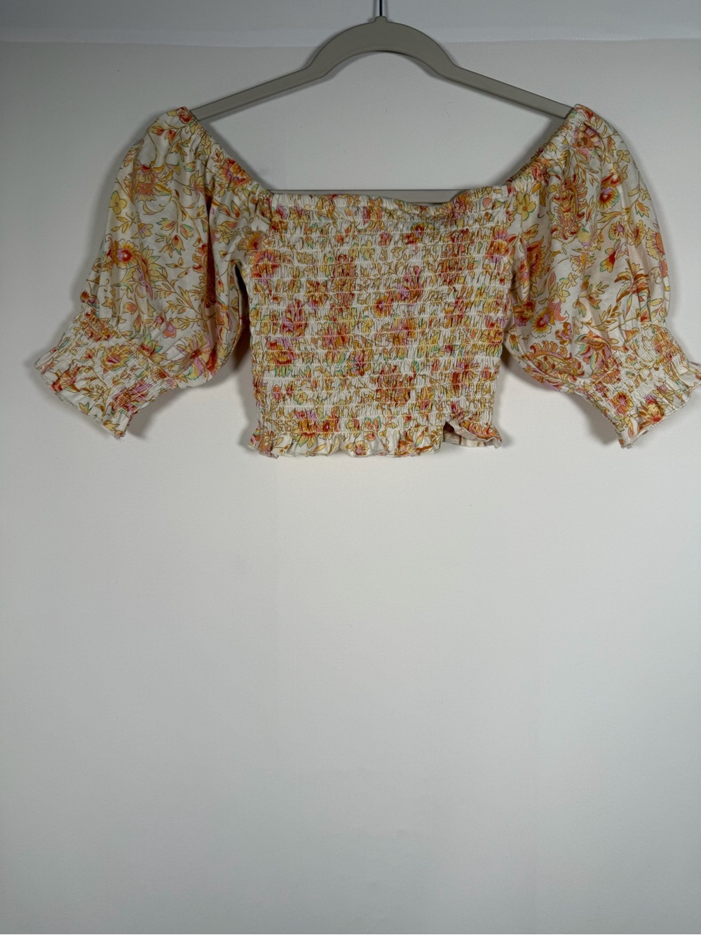 Billabong Floral Smocked Off-Shoulder Crop Top - Beachy, Cottage, Boho
